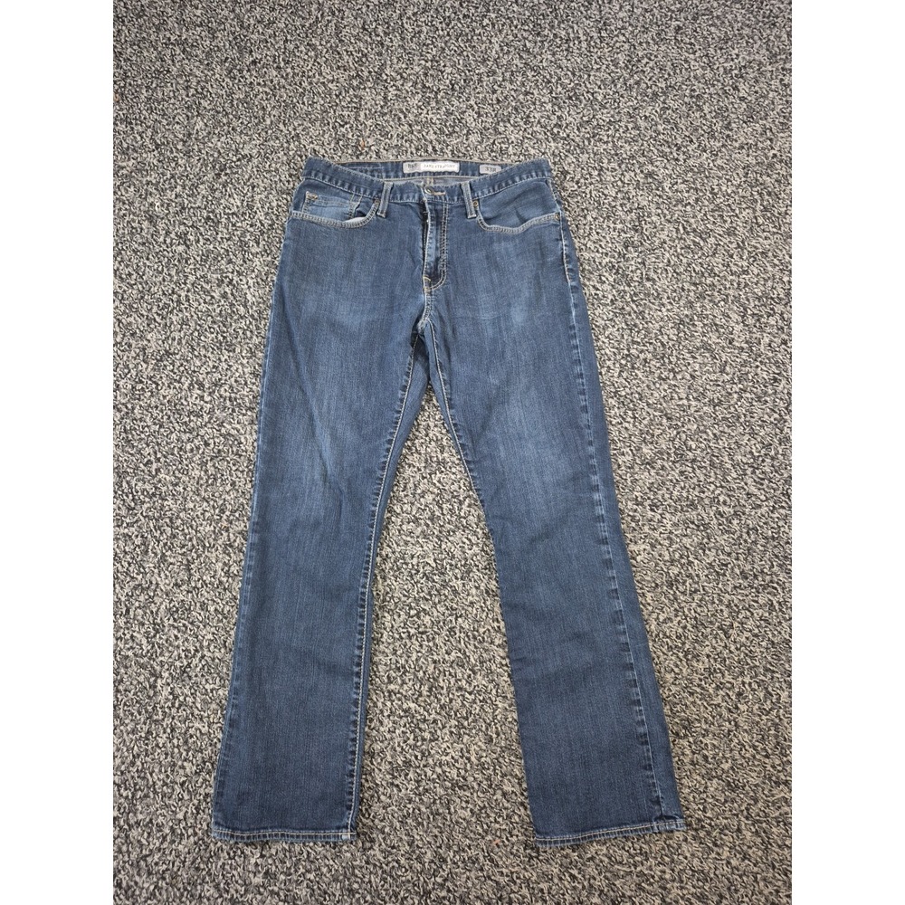 BKE Buckle Jake Straight Jeans Mens 33x31 Dark Fade Whiskered Stretch Denim